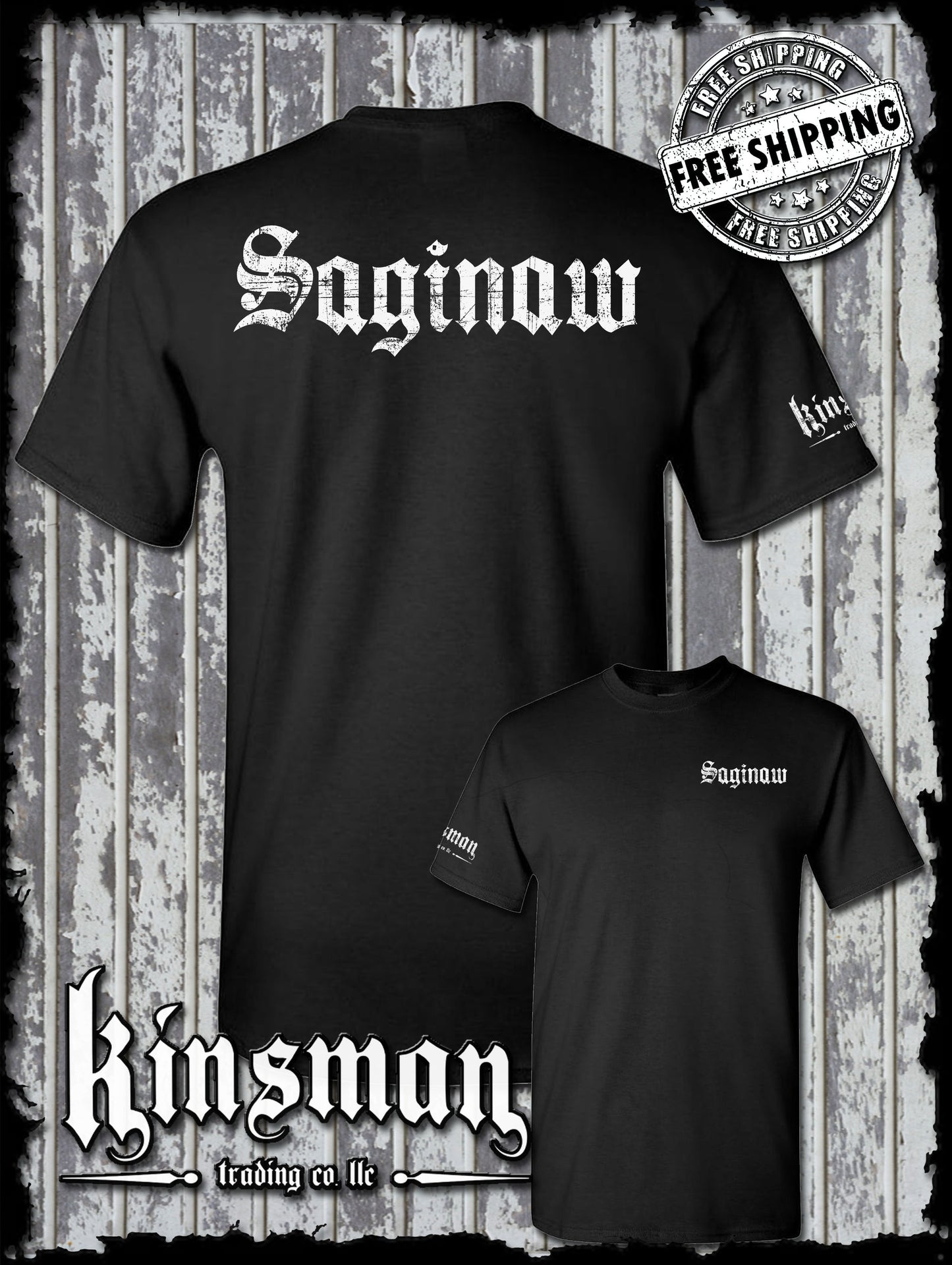 Saginaw Old English 2-Sided T-Shirt Souvenir Gift Mid-Michigan