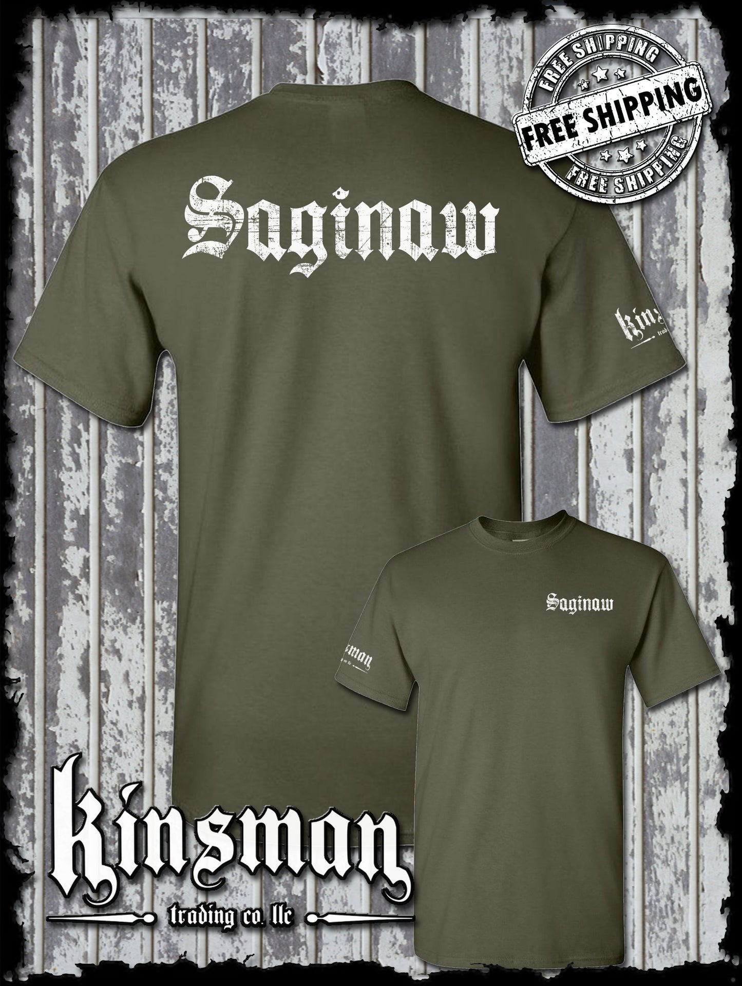 Saginaw Old English 2-Sided T-Shirt Souvenir Gift Mid-Michigan
