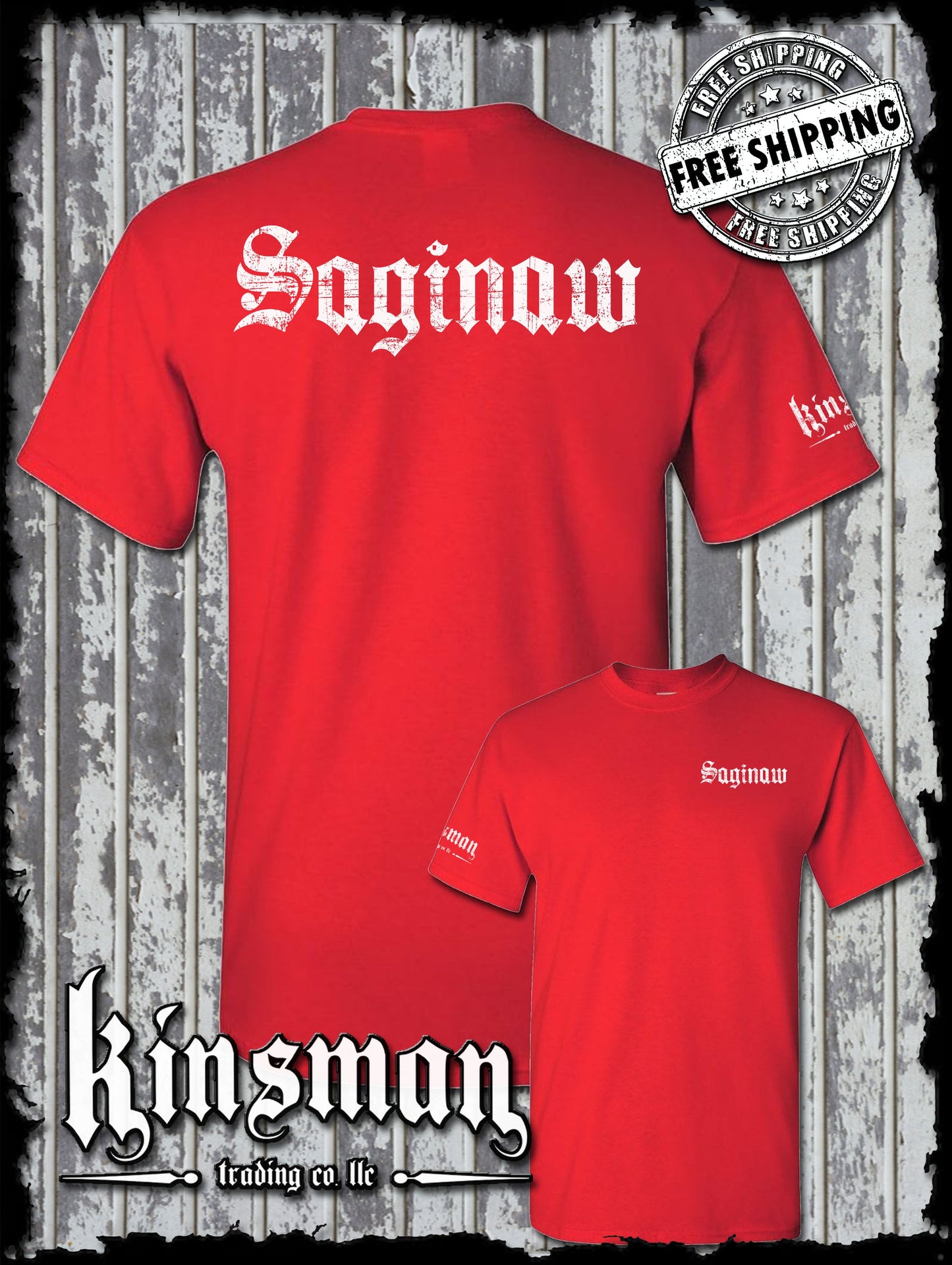 Saginaw Old English 2-Sided T-Shirt Souvenir Gift Mid-Michigan