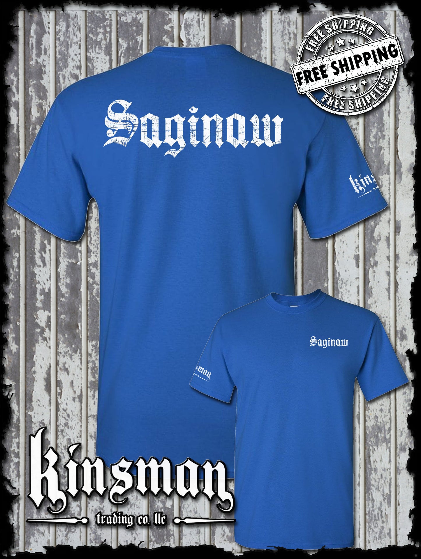 Saginaw Old English 2-Sided T-Shirt Souvenir Gift Mid-Michigan