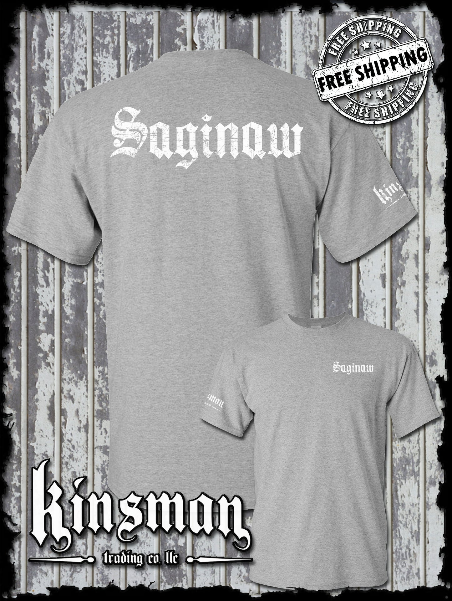 Saginaw Old English 2-Sided T-Shirt Souvenir Gift Mid-Michigan