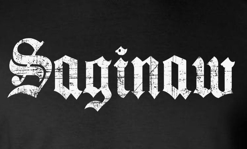 Saginaw Old English 2-Sided Hoodie / Sweatshirt Souvenir Gift Mid-Michigan