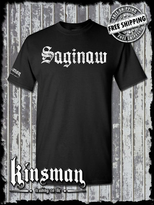 Saginaw Old English T-Shirt Souvenir Gift Mid-Michigan