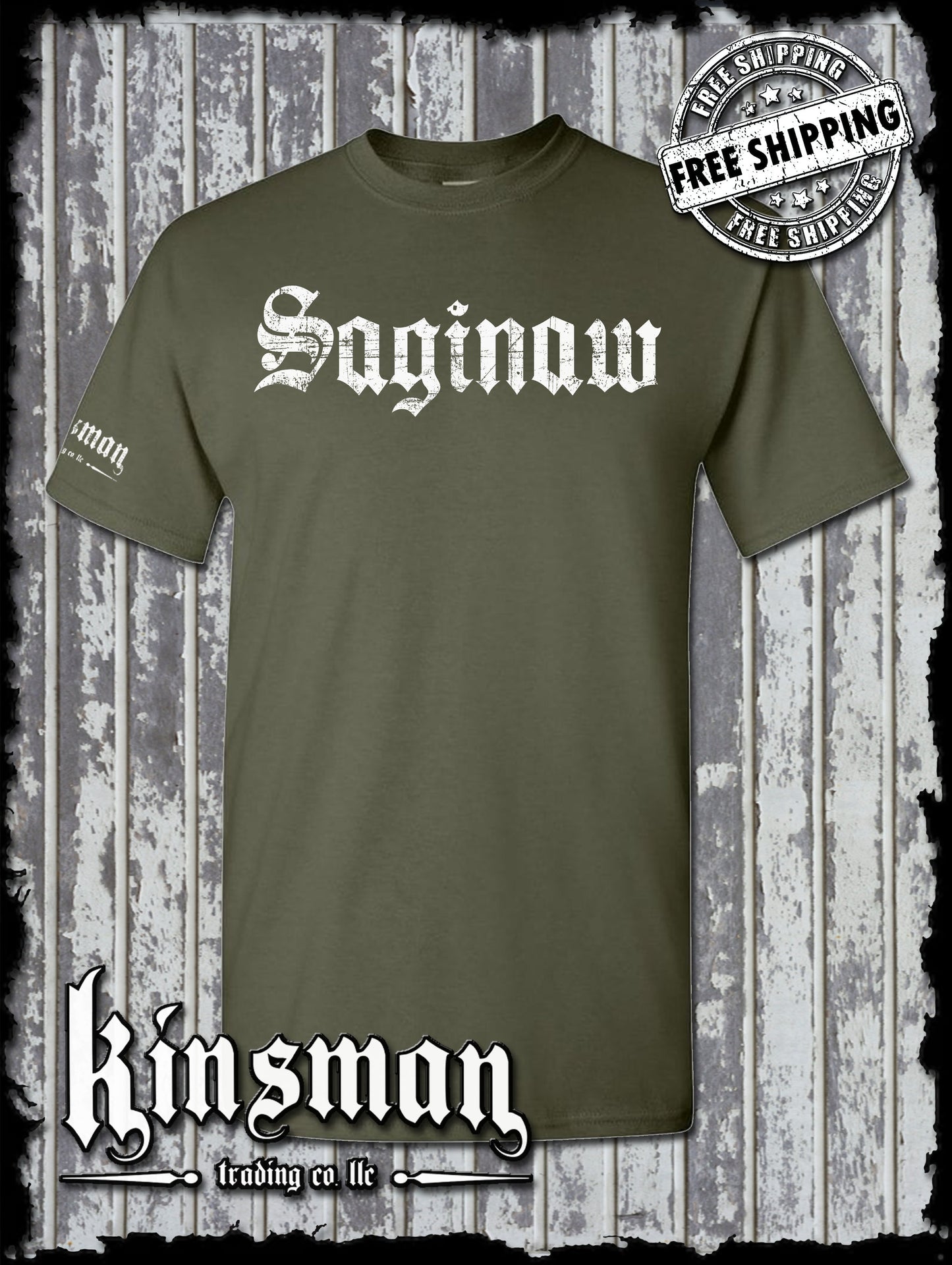 Saginaw Old English T-Shirt Souvenir Gift Mid-Michigan