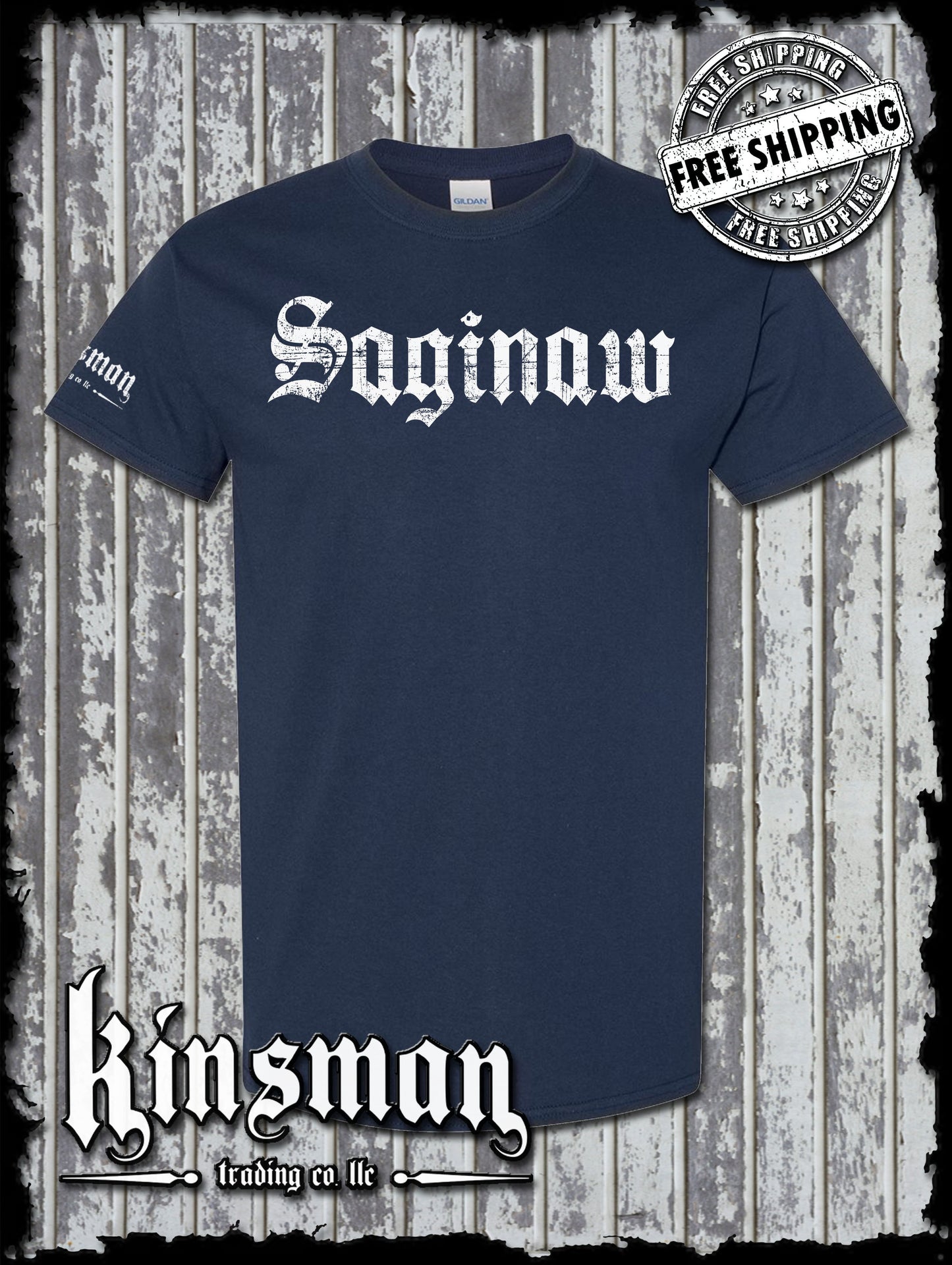 Saginaw Old English T-Shirt Souvenir Gift Mid-Michigan