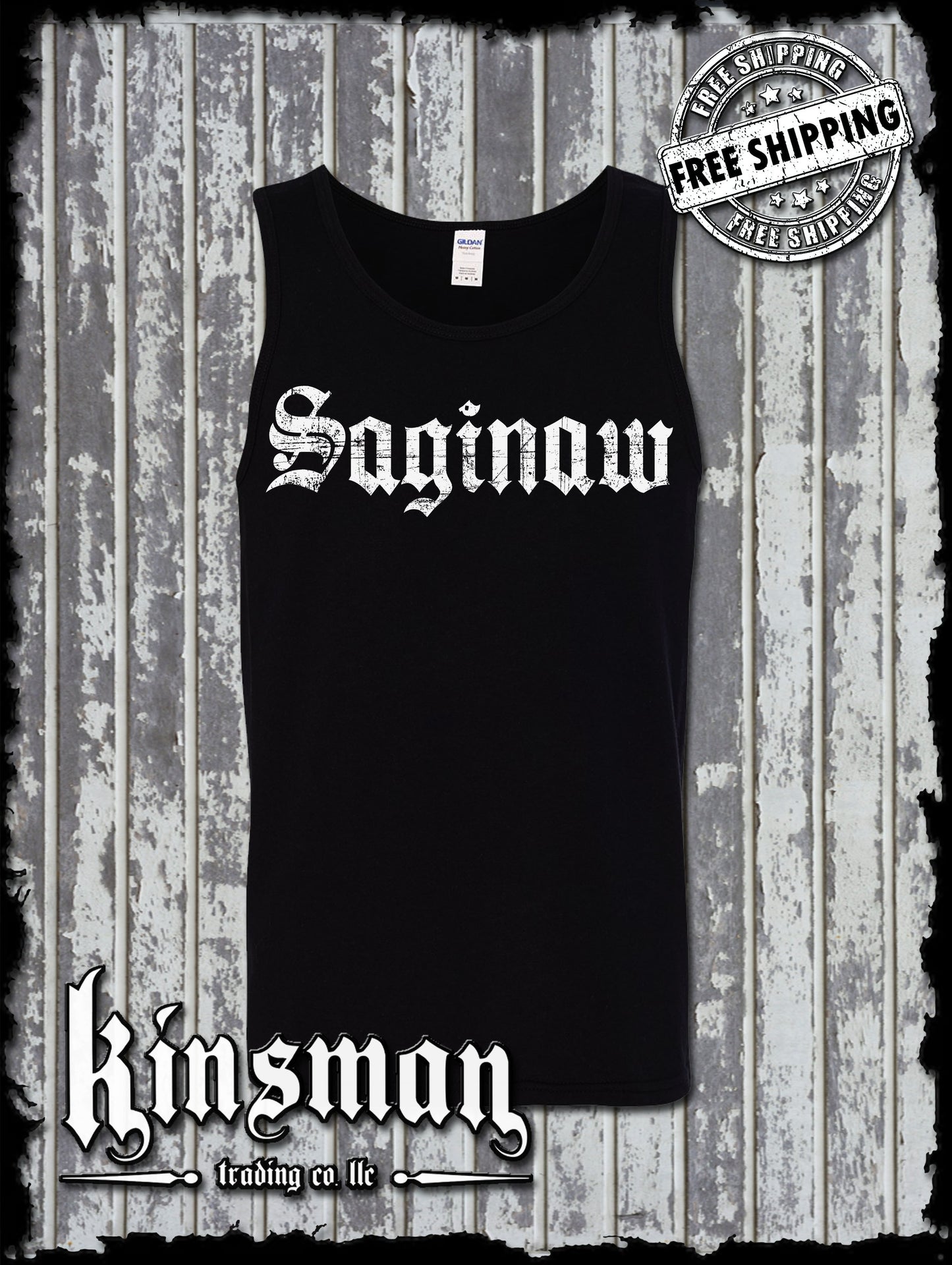 Saginaw Old English Tank Top T-Shirt Souvenir Gift Mid-Michigan