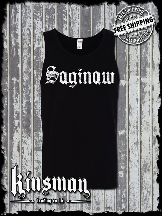 Saginaw Old English Tank Top T-Shirt Souvenir Gift Mid-Michigan