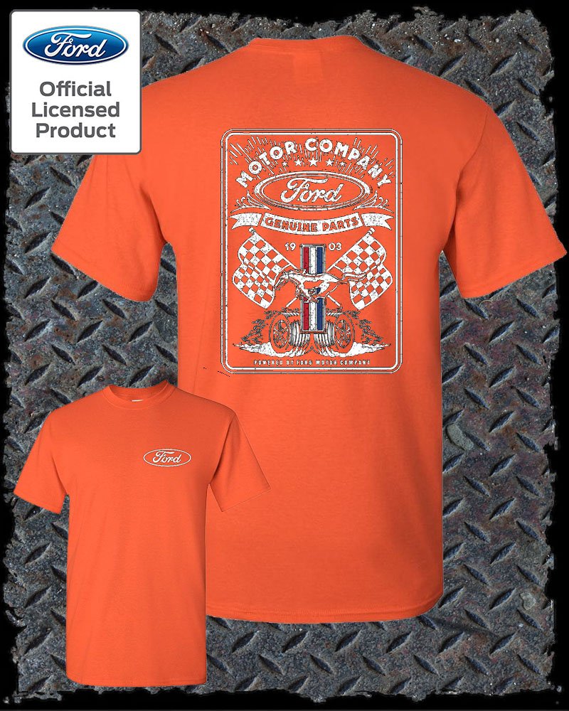Ford Vintage Style 1903 Racing Flags T-Shirt / Official Licensed Mustang 2 Sided
