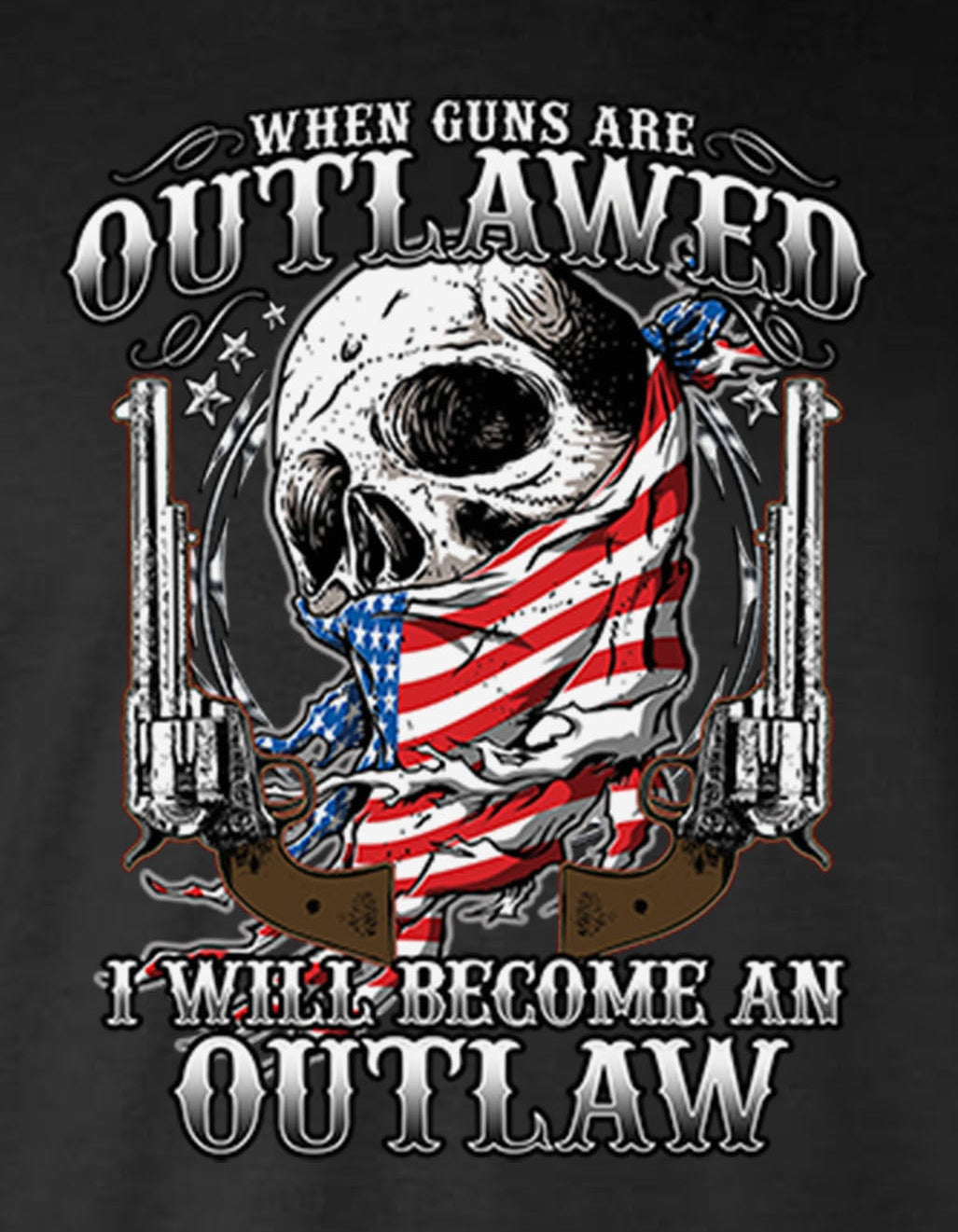 Outlaw 2nd Amendment Guns American Flag Skull T-Shirt Right to Bear