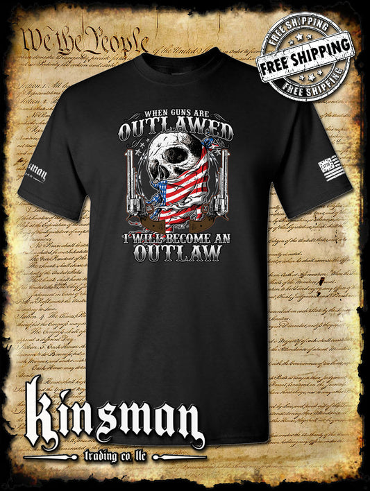 Outlaw 2nd Amendment Guns American Flag Skull T-Shirt Right to Bear
