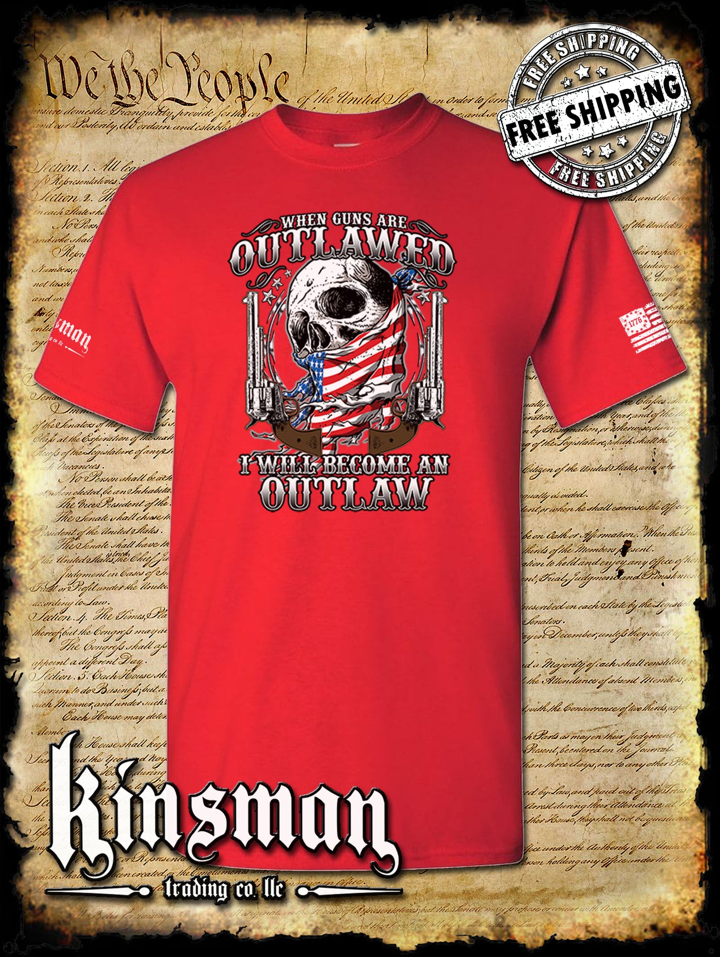 Outlaw 2nd Amendment Guns American Flag Skull T-Shirt Right to Bear