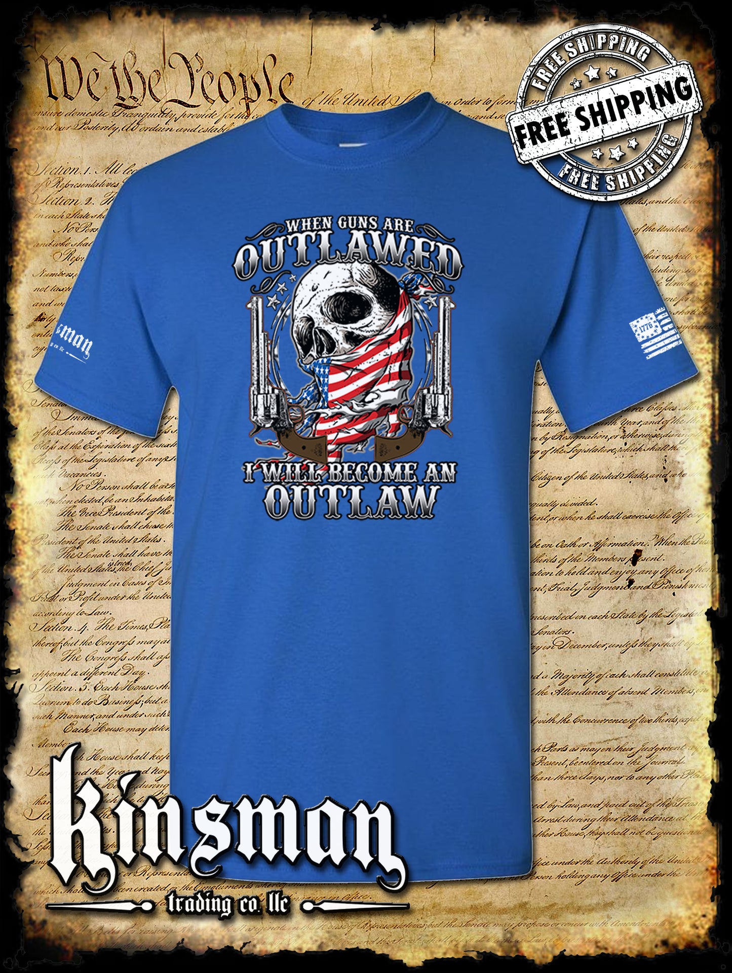 Outlaw 2nd Amendment Guns American Flag Skull T-Shirt Right to Bear