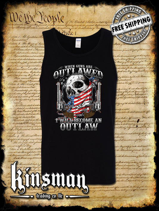 Outlaw 2nd Amendment Guns American Flag Skull Tank Top T-Shirt