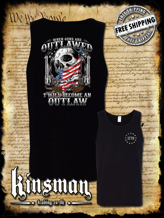 Outlaw 2nd Amendment Guns American Flag Skull 2-SIDED Tank Top T-Shirt