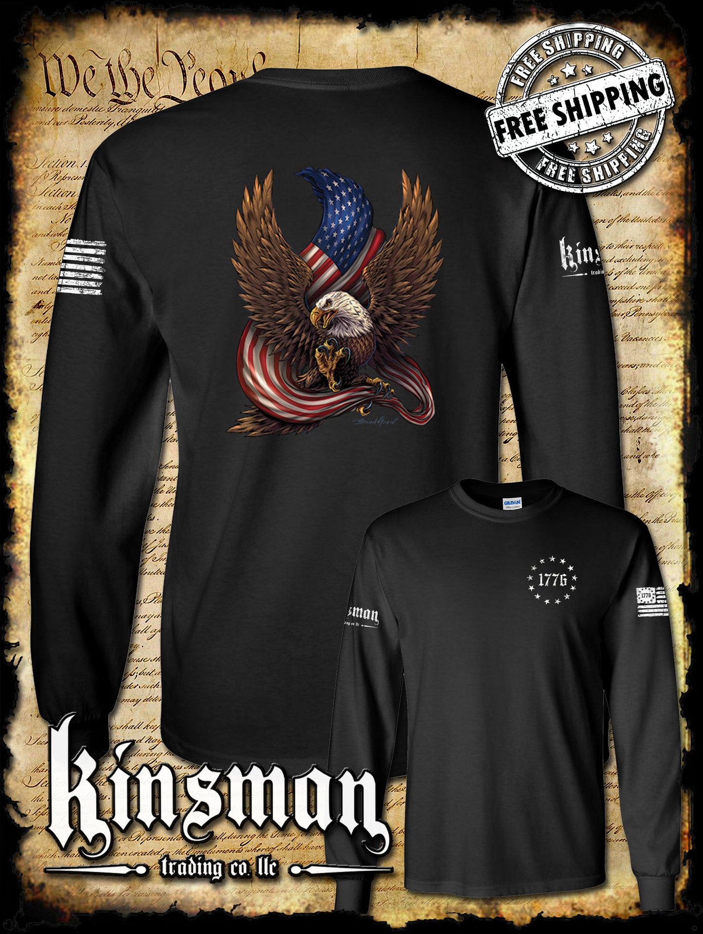 American Flag / Eagle 1776 2-Sided Long Sleeve T-Shirt