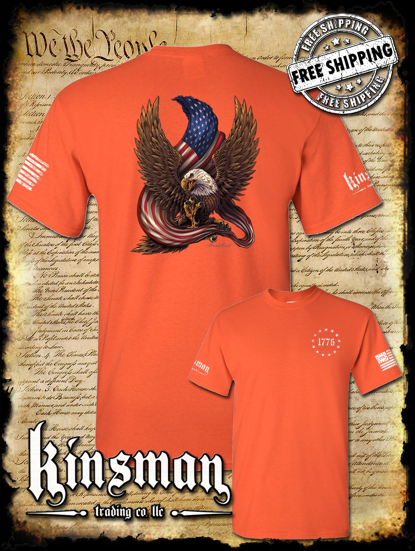 American Flag / Eagle 1776 2-Sided T-Shirt / Patriotism Freedom USA 2nd Amendment