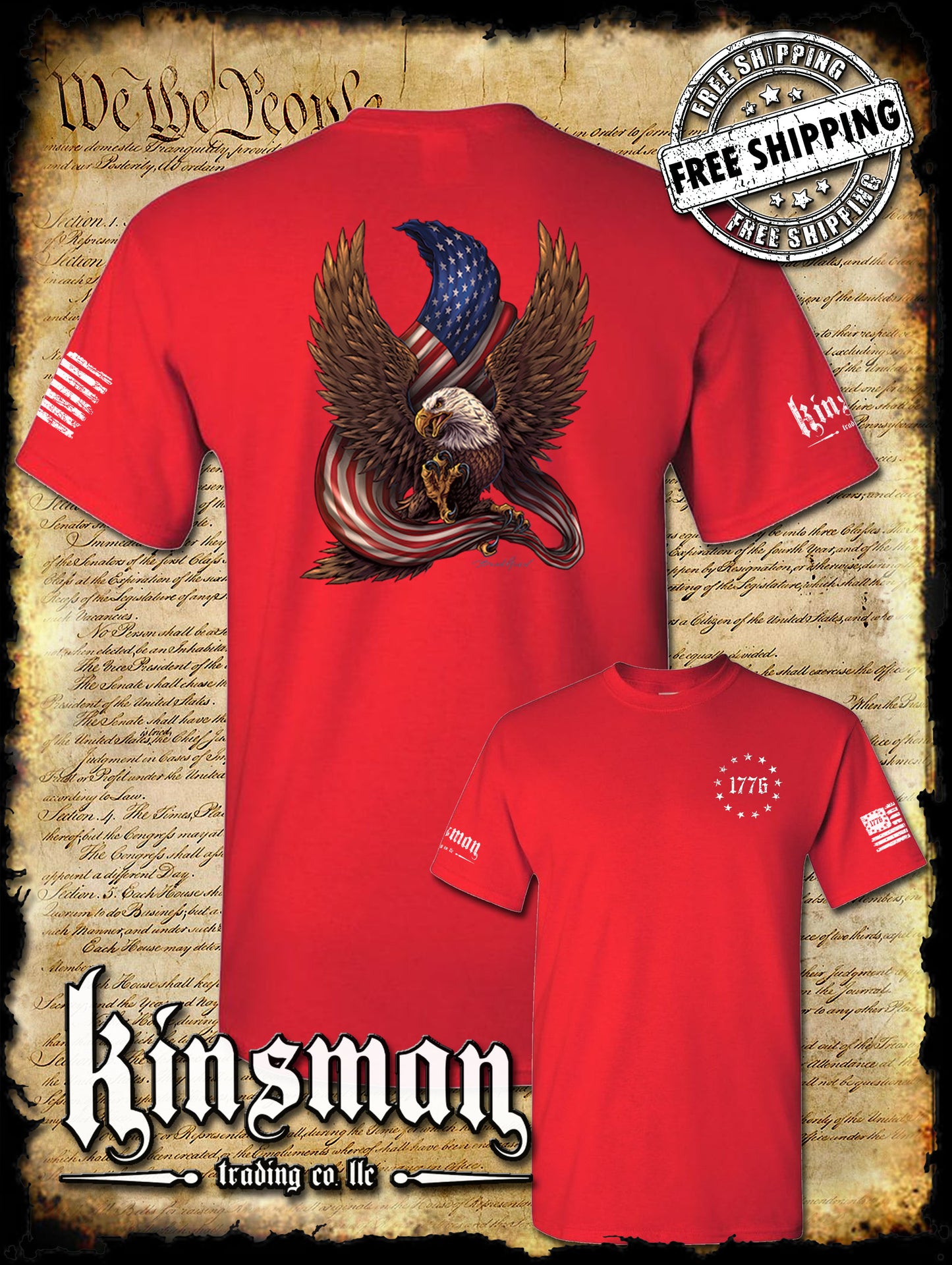 American Flag / Eagle 1776 2-Sided T-Shirt / Patriotism Freedom USA 2nd Amendment