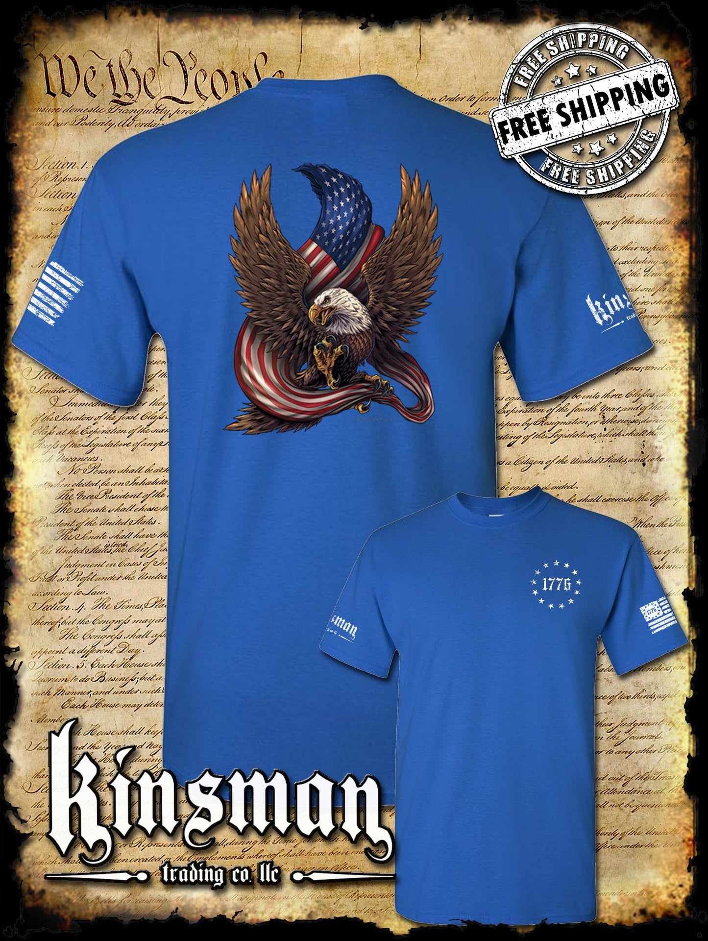 American Flag / Eagle 1776 2-Sided T-Shirt / Patriotism Freedom USA 2nd Amendment