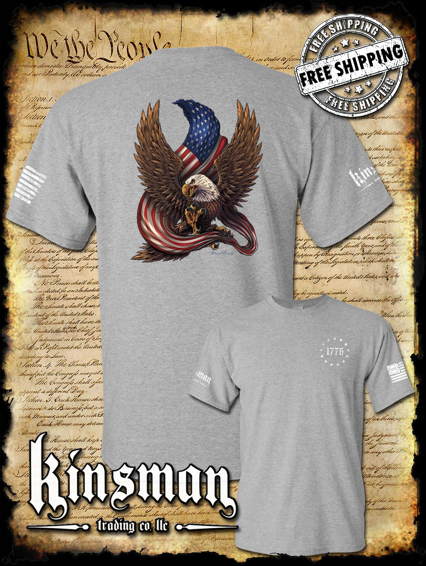 American Flag / Eagle 1776 2-Sided T-Shirt / Patriotism Freedom USA 2nd Amendment