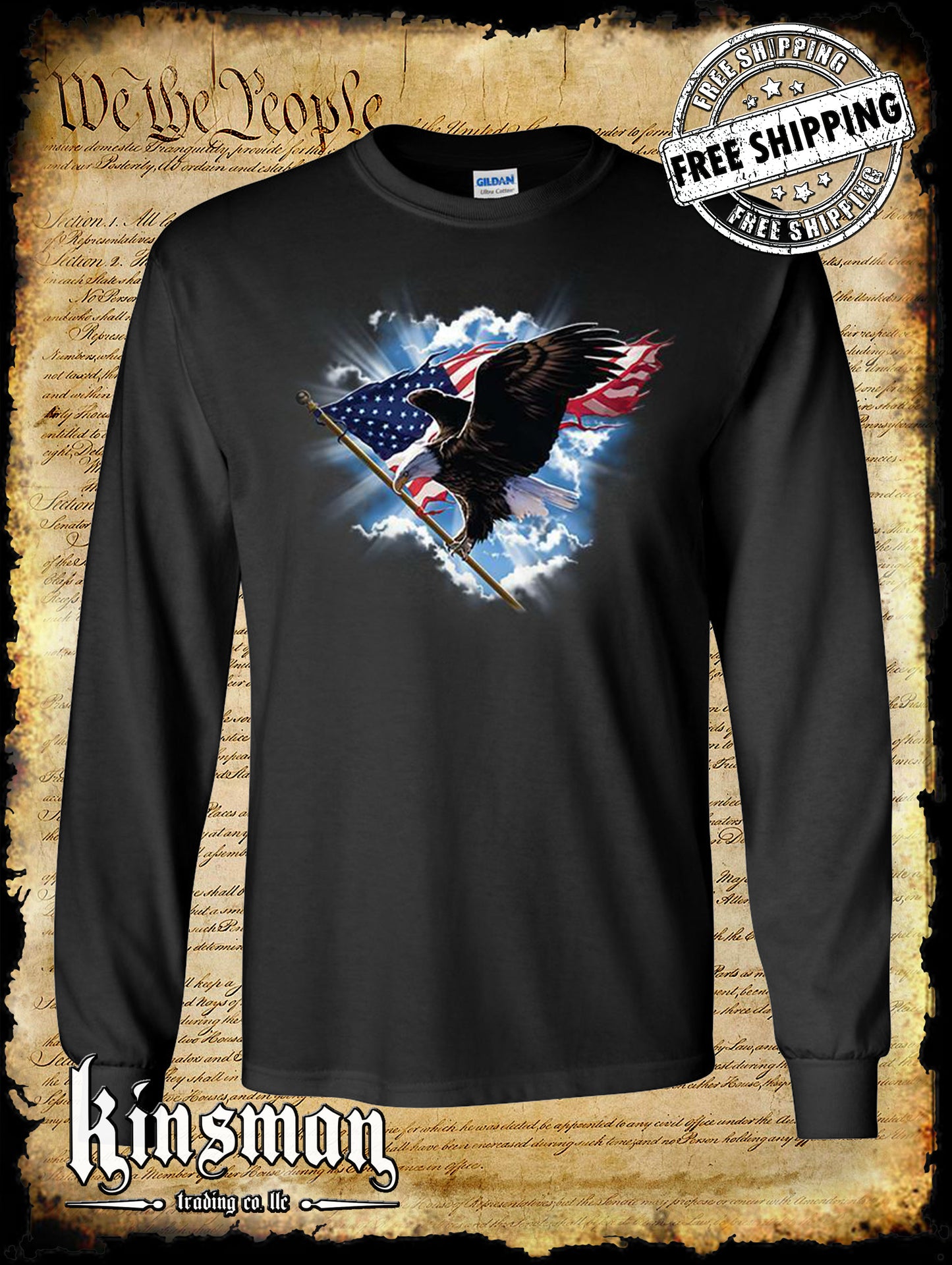 Patriotic Flying Eagle Long Sleeve T-Shirt - USA American Flag 4th of July