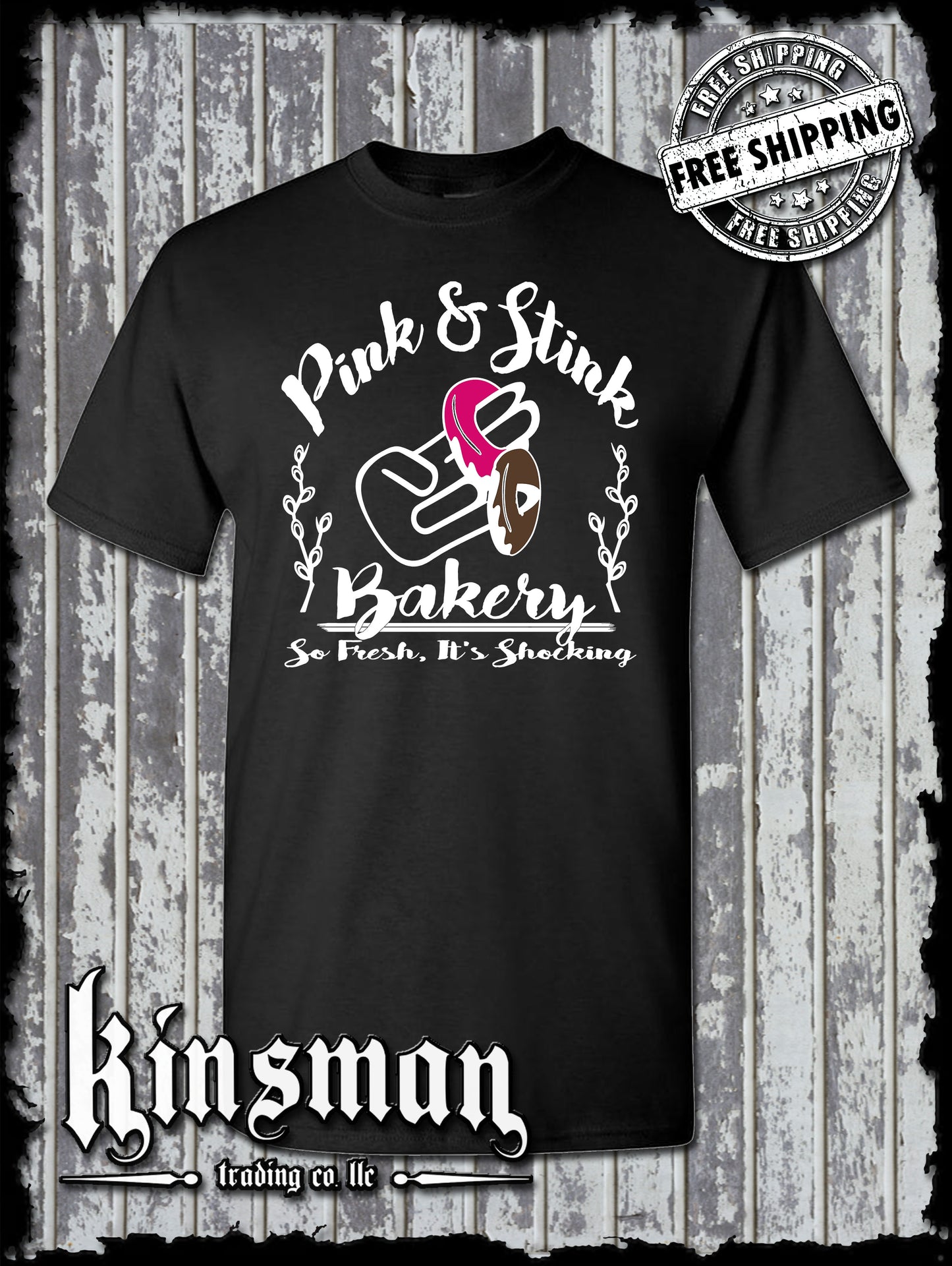 Pink & Stink Bakery Funny Adult Offensive T-Shirt / Shocker Donut College Humor