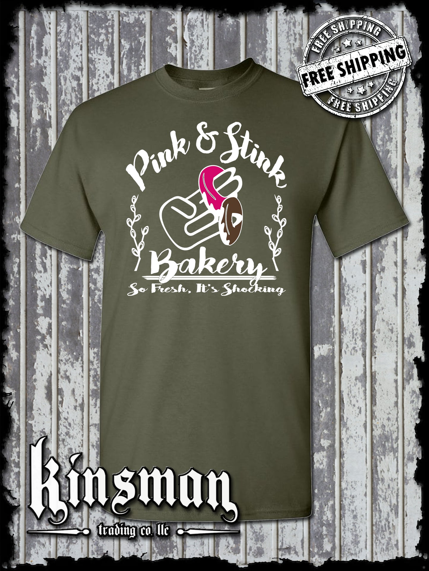 Pink & Stink Bakery Funny Adult Offensive T-Shirt / Shocker Donut College Humor