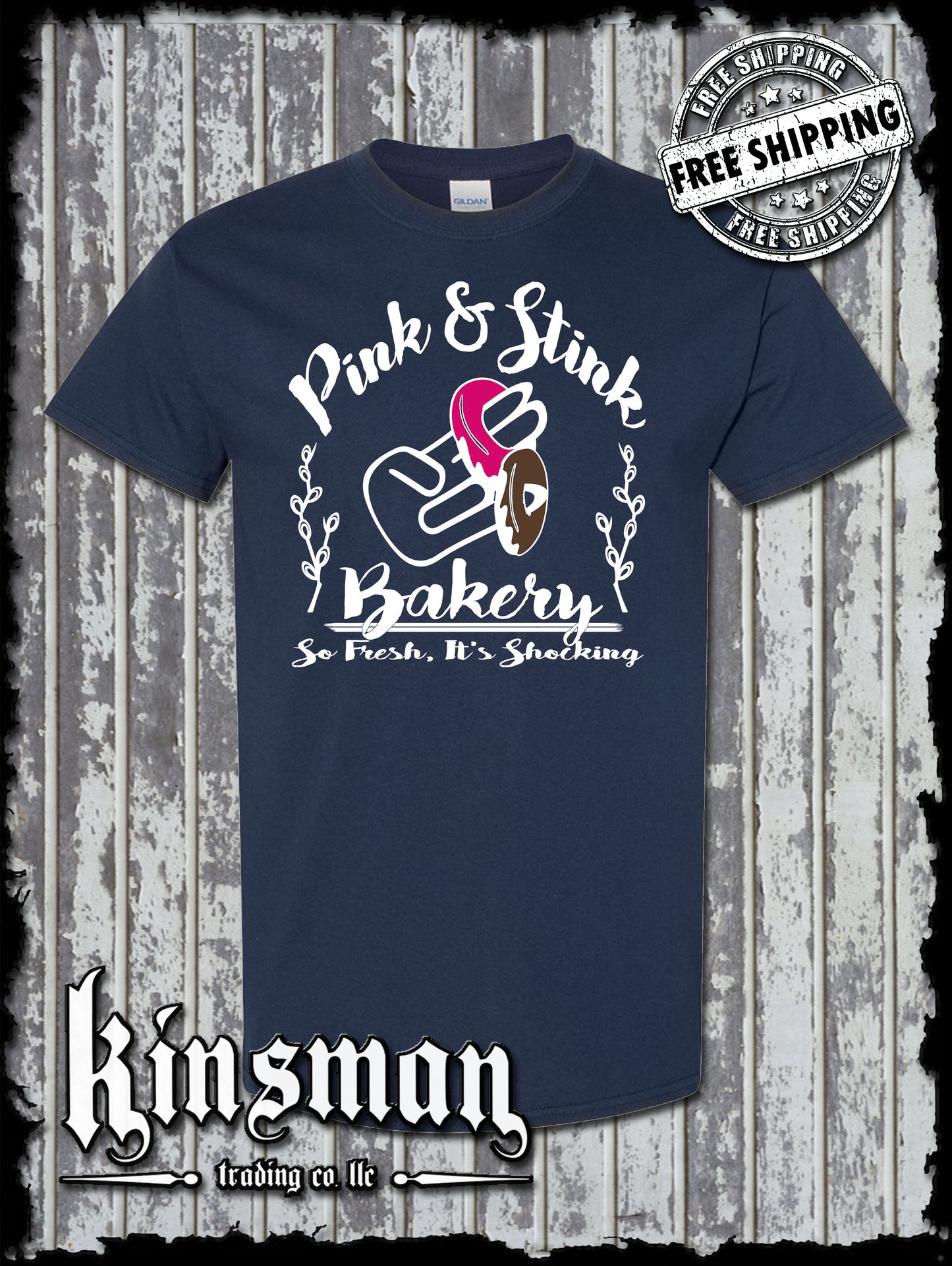 Pink & Stink Bakery Funny Adult Offensive T-Shirt / Shocker Donut College Humor
