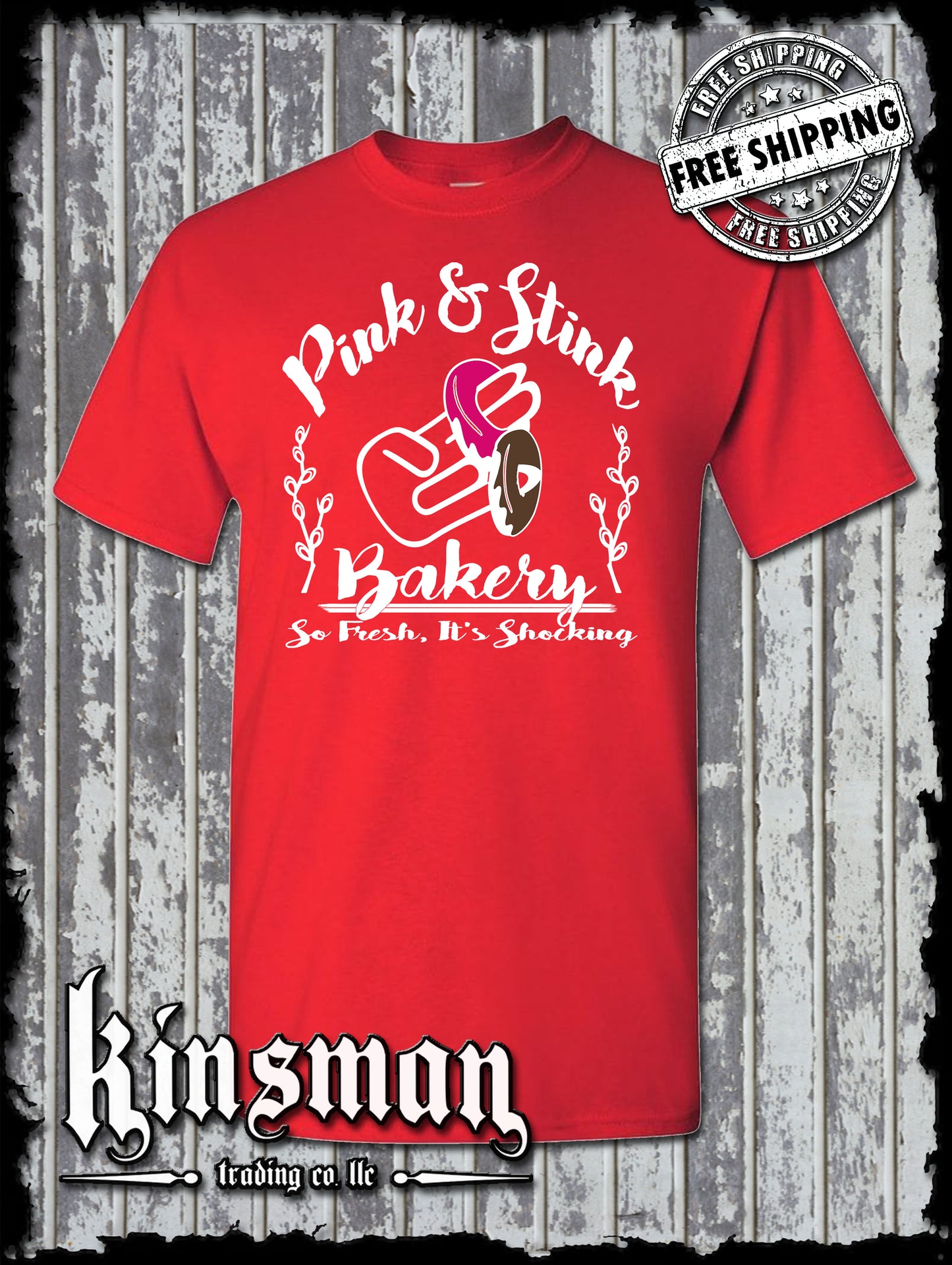 Pink & Stink Bakery Funny Adult Offensive T-Shirt / Shocker Donut College Humor