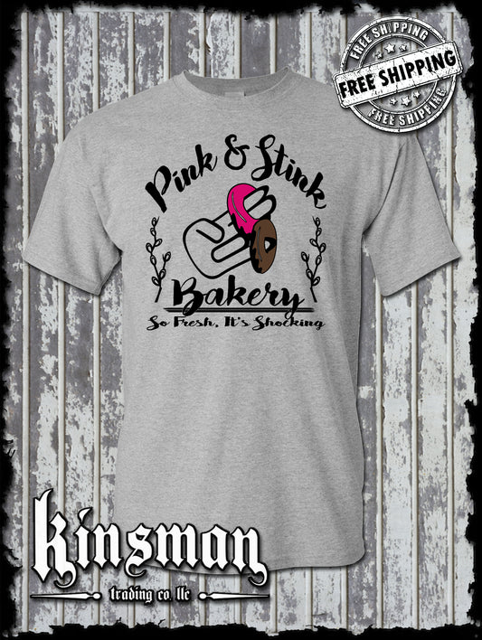 Pink & Stink Bakery Funny Adult Offensive T-Shirt / Shocker Donut College Humor