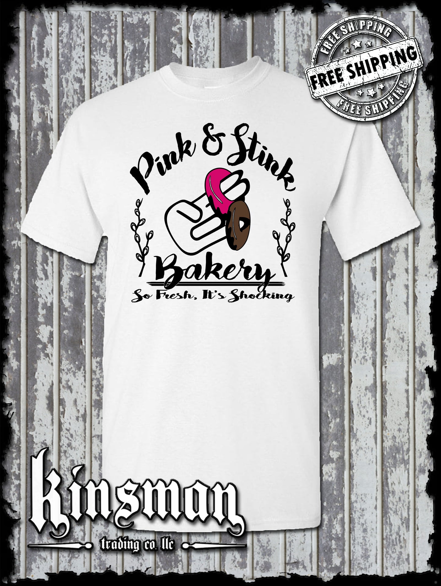 Pink & Stink Bakery Funny Adult Offensive T-Shirt / Shocker Donut College Humor