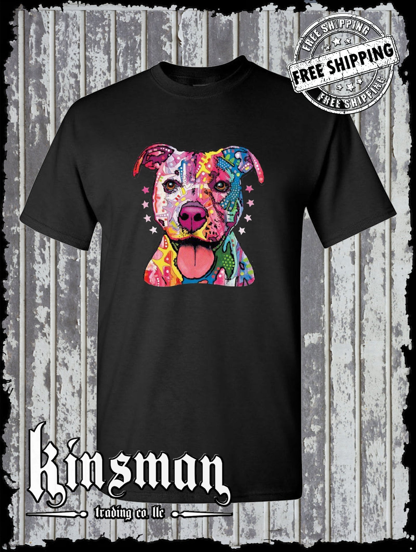 Dean Russo Pit Bull Watercolor Dog T-Shirt Animal Lover K-9 / Licensed Artwork