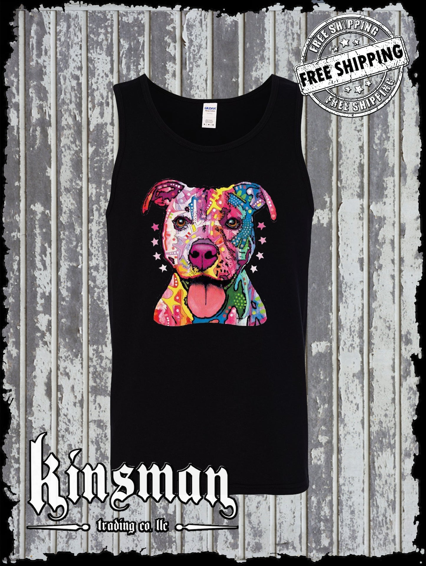 Dean Russo Pit Bull Watercolor Dog Tank Top T-Shirt Animal Lover / Licensed
