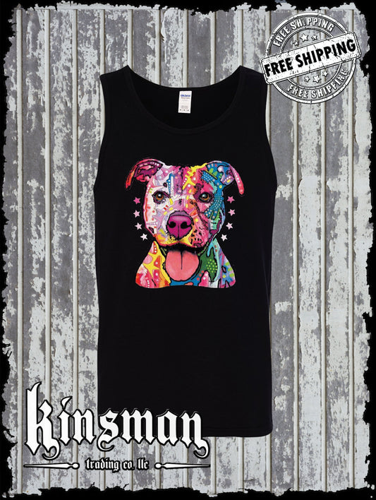 Dean Russo Pit Bull Watercolor Dog Tank Top T-Shirt Animal Lover / Licensed