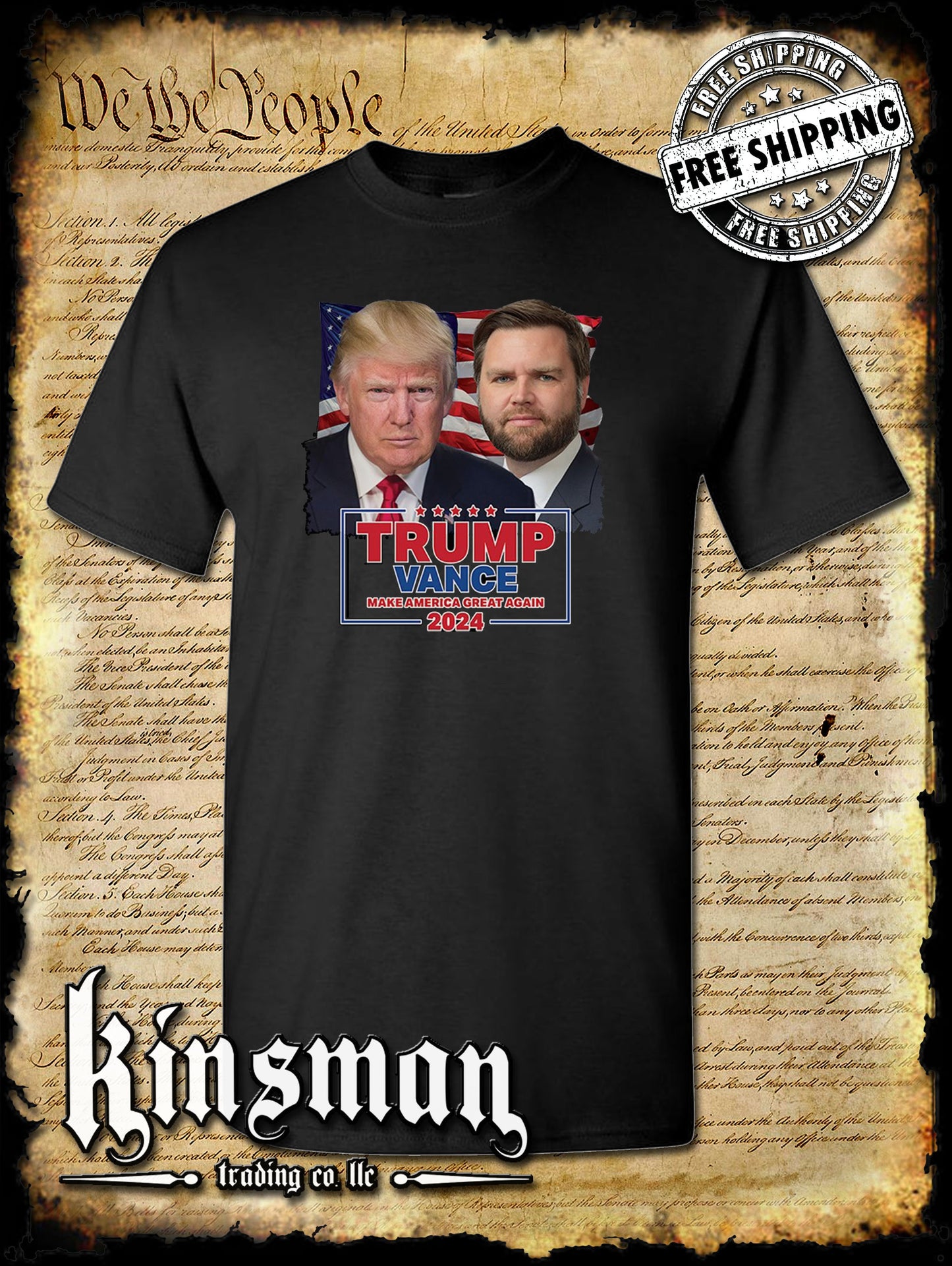 Trump Vance 2024 Portrait T-Shirt MAGA USA