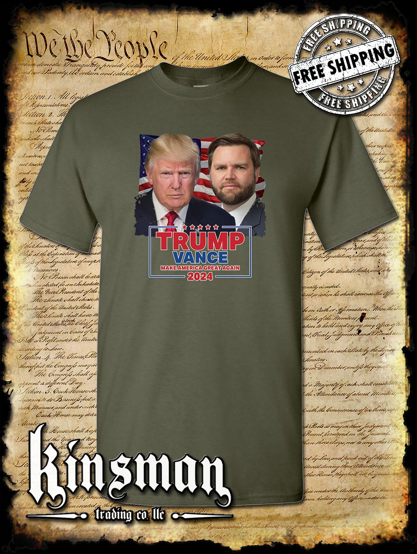 Trump Vance 2024 Portrait T-Shirt MAGA USA