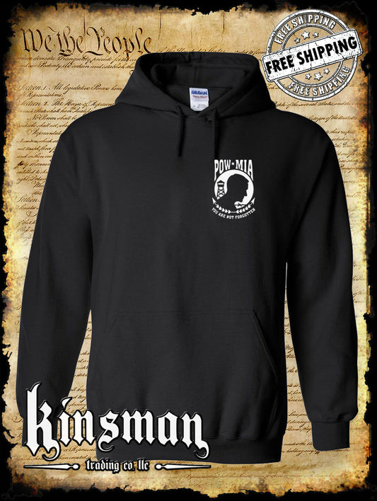 POW MIA Front Chest Crest Hoodie / Sweatshirt US Veteran Marine Army Navy Military