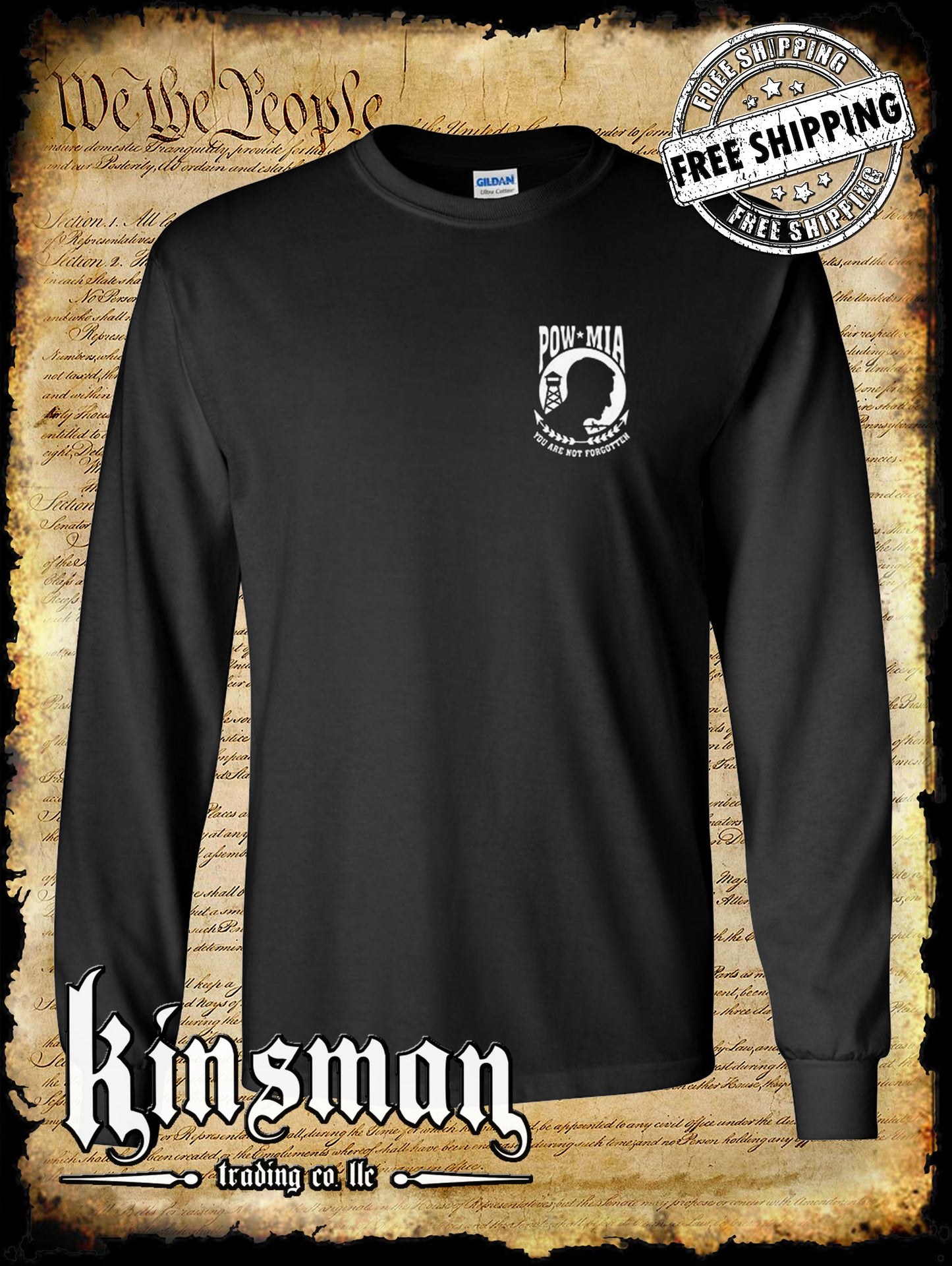 POW MIA Front Chest Crest Long Sleeve T-Shirt US Veteran Marine Army Navy Military