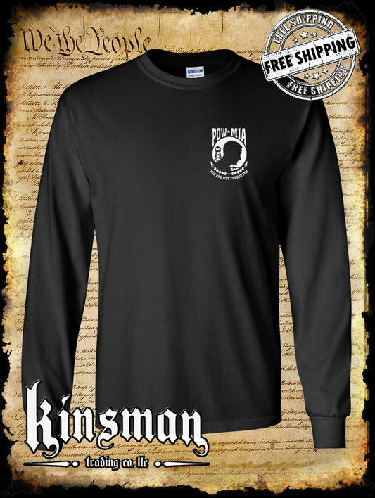 POW MIA Front Chest Crest Long Sleeve T-Shirt US Veteran Marine Army Navy Military