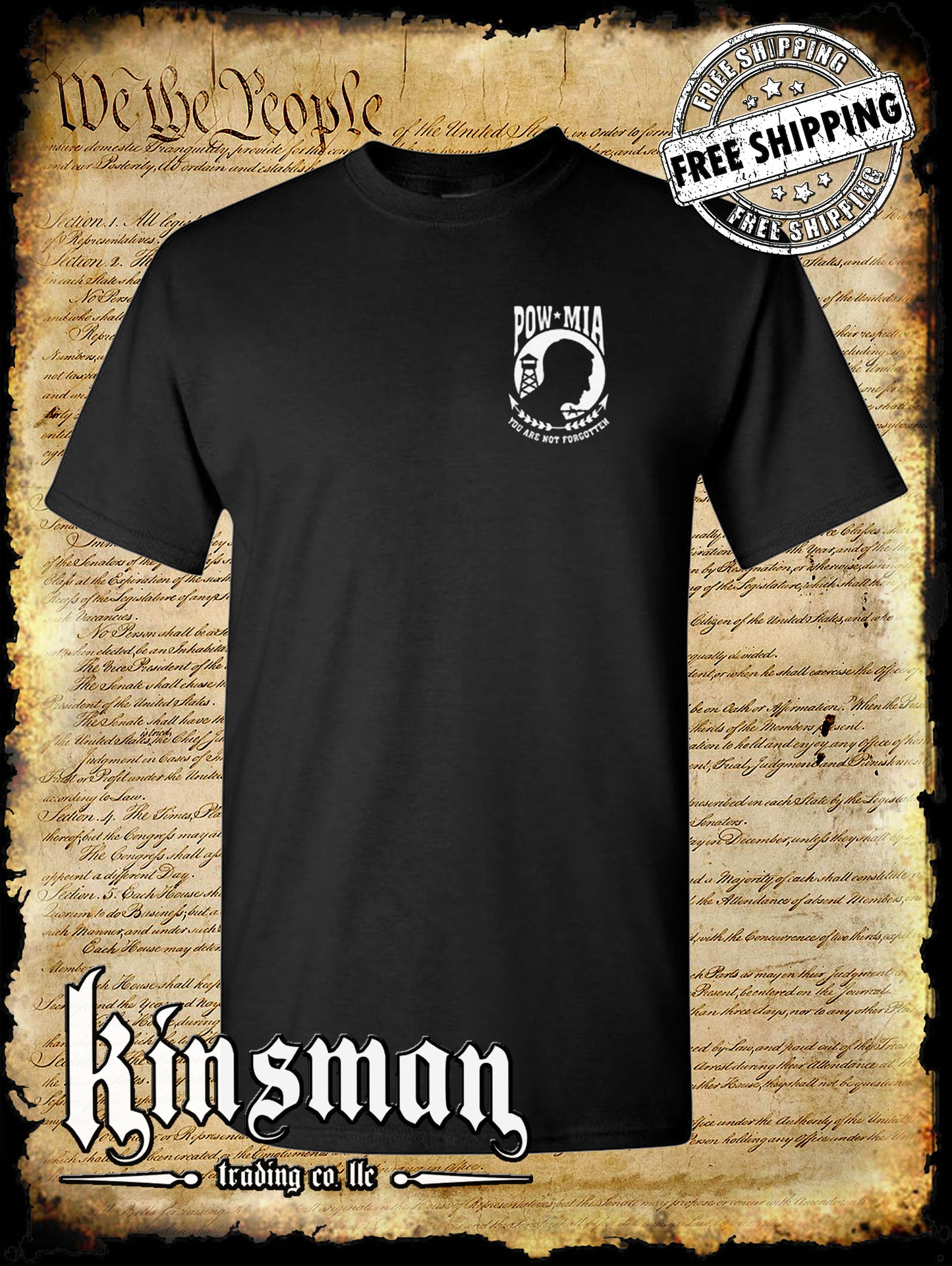 POW MIA Front Chest Crest T-Shirt US Veteran Marine Army Navy Military