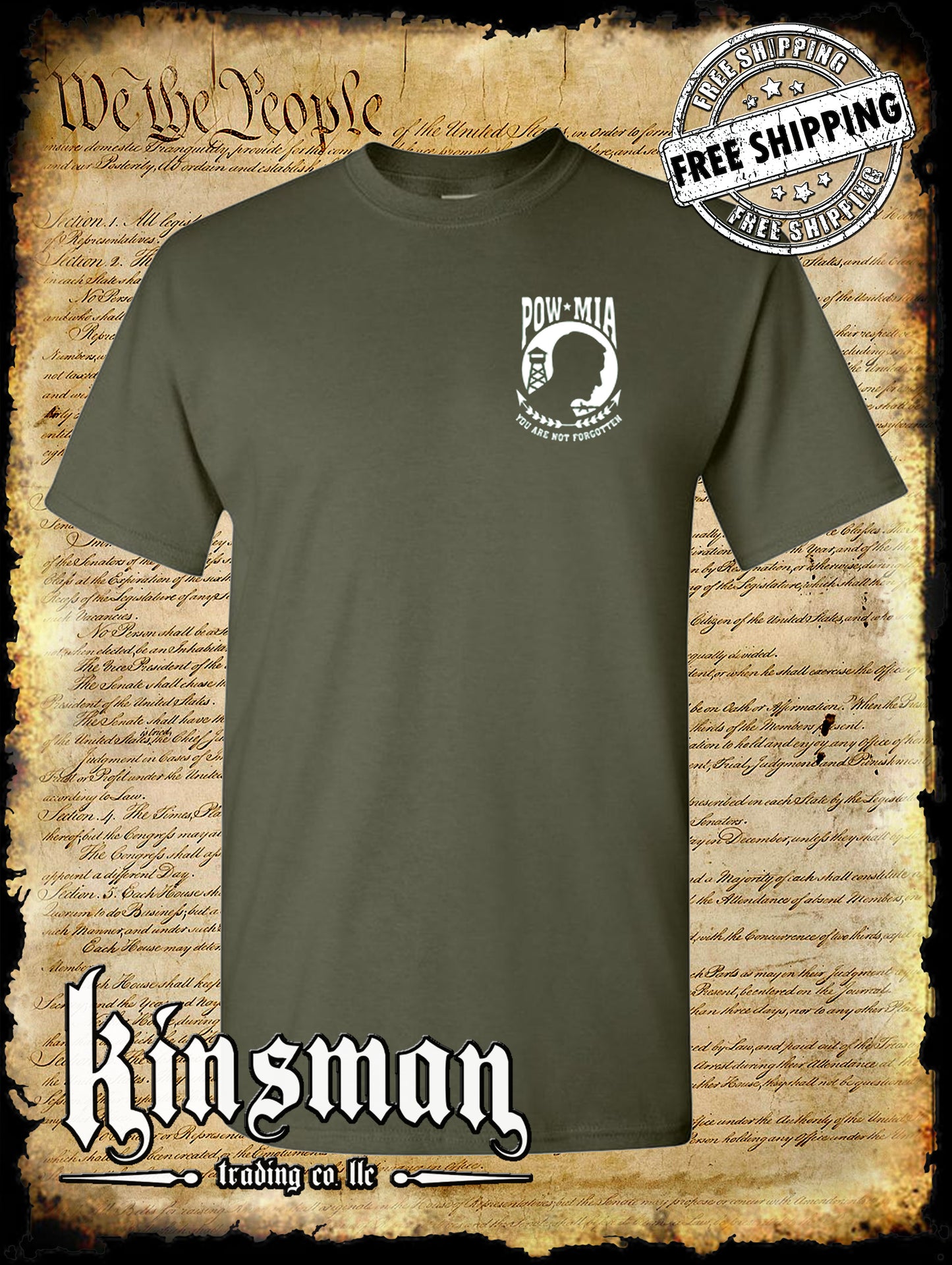 POW MIA Front Chest Crest T-Shirt US Veteran Marine Army Navy Military