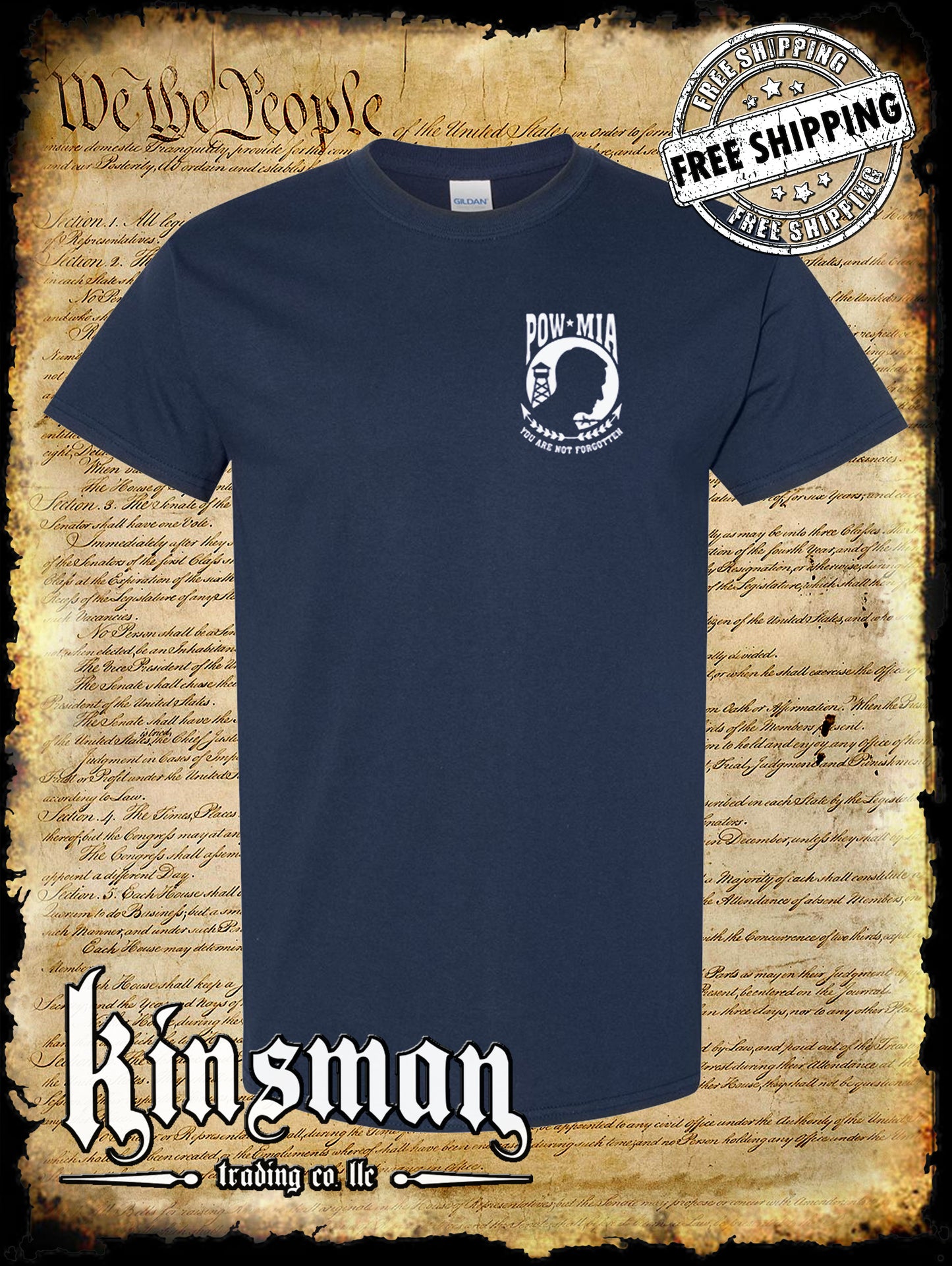 POW MIA Front Chest Crest T-Shirt US Veteran Marine Army Navy Military