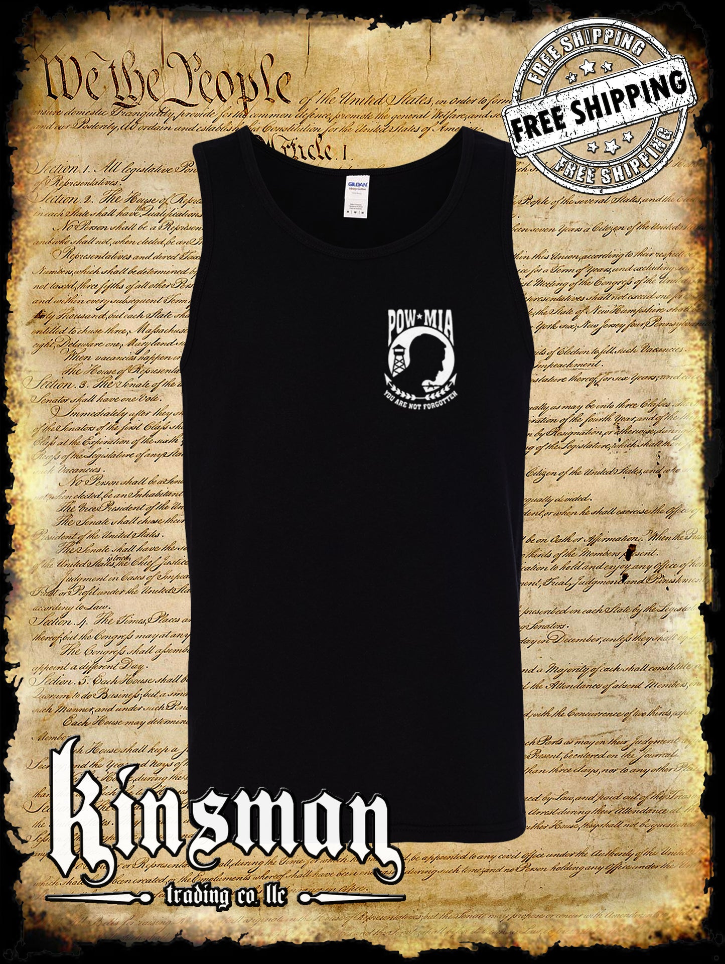 POW MIA Front Chest Crest Tank Top T-Shirt US Veteran Marine Army Navy Military