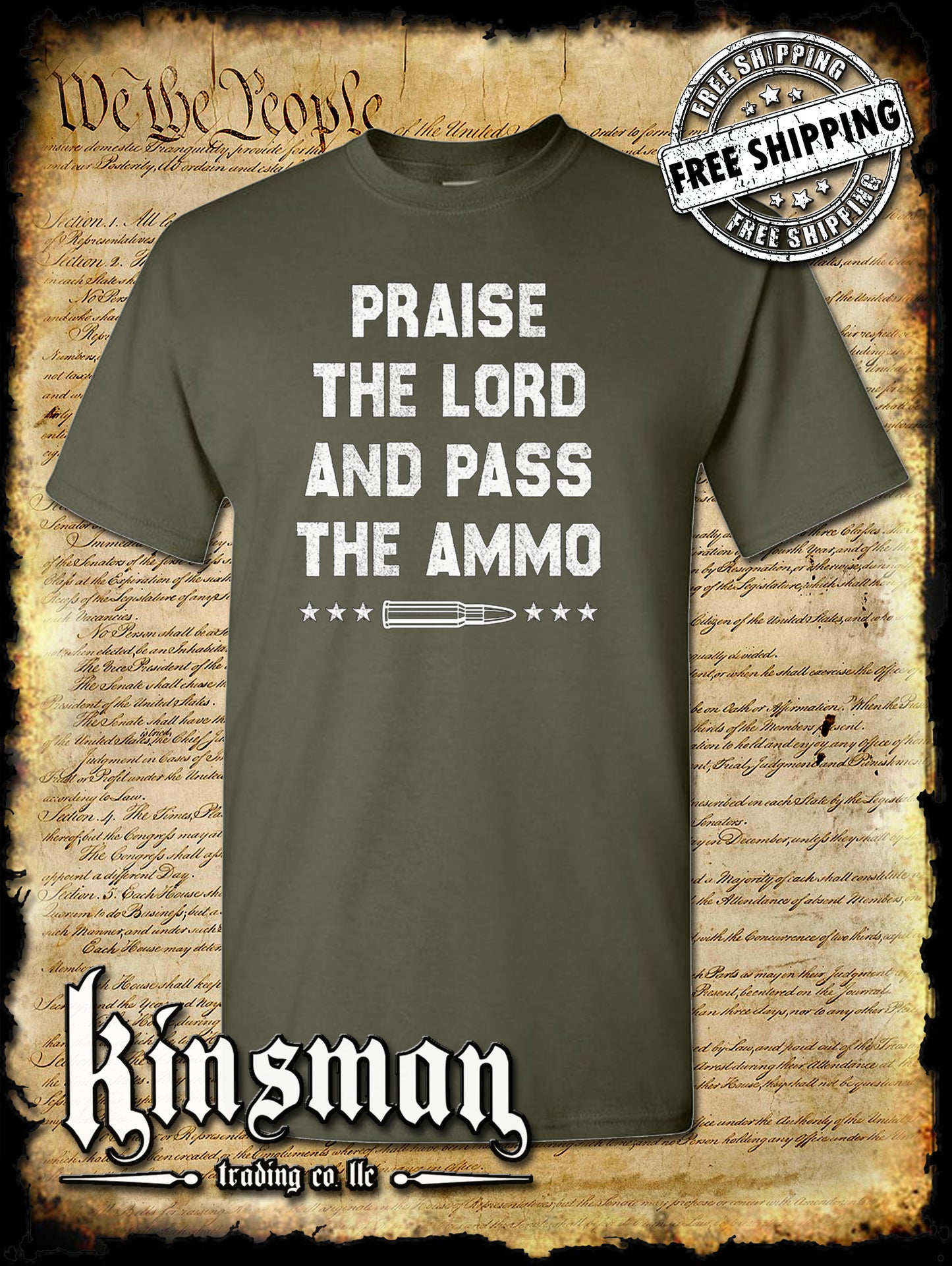 Praise The Lord and Pass The Ammo T-Shirt USA 2nd Amendment 2A Guns