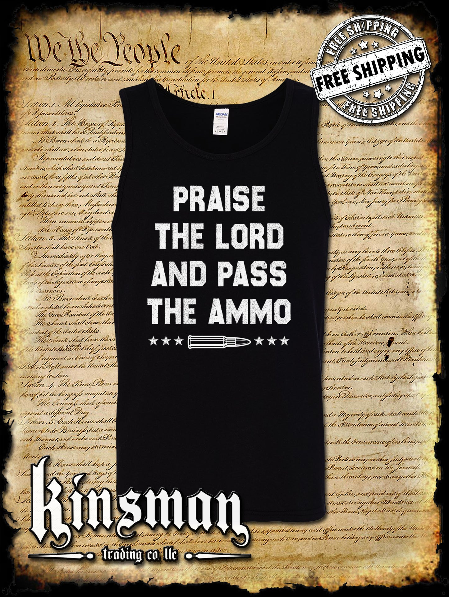 Praise The Lord and Pass The Ammo Tank Top T-Shirt USA 2nd Amendment 2A Guns