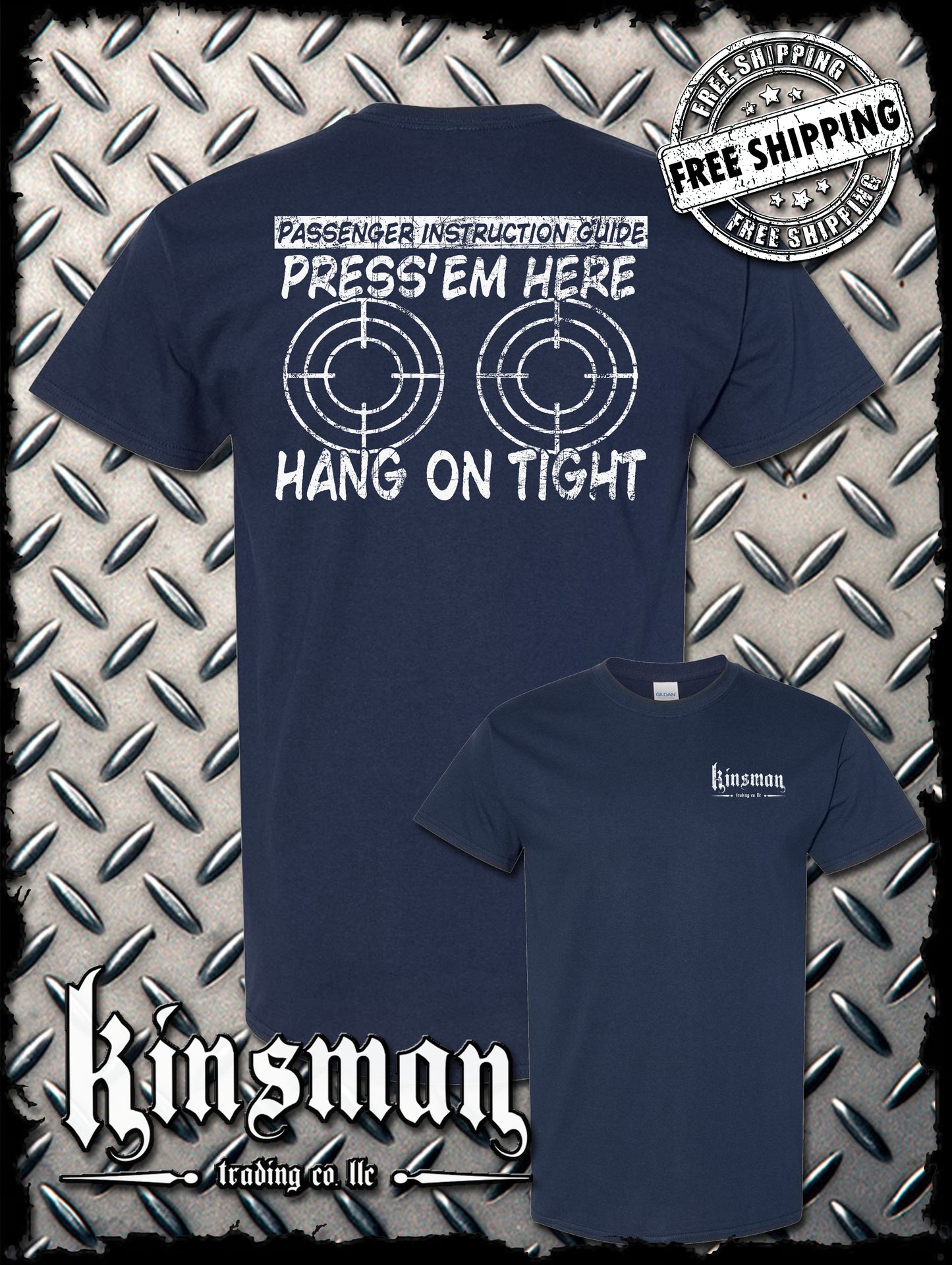 PRESS 'EM HERE Passenger Instruction Guide BIKER T-Shirt