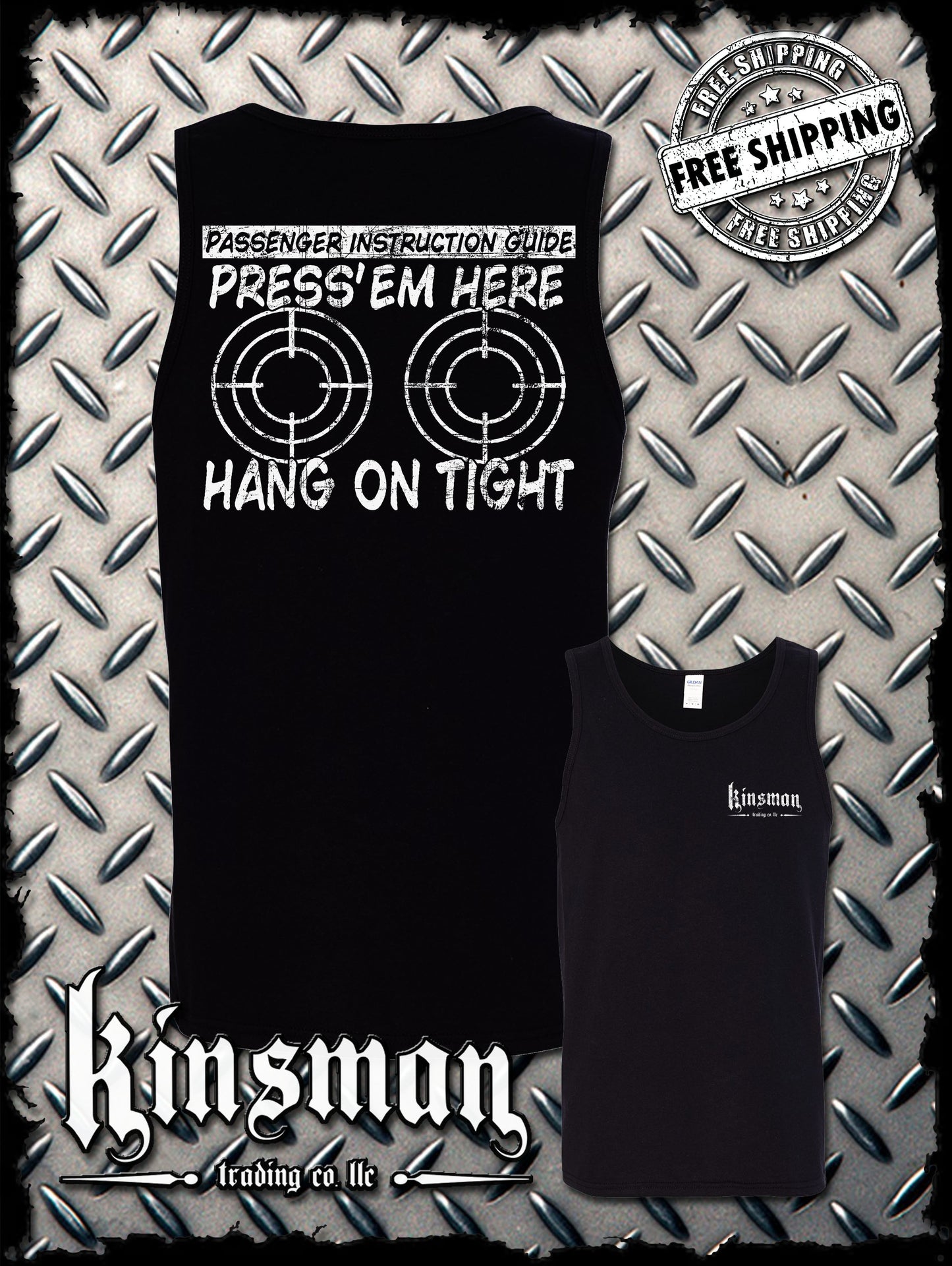 PRESS 'EM HERE Passenger Instruction Guide BIKER Tank Top T-Shirt