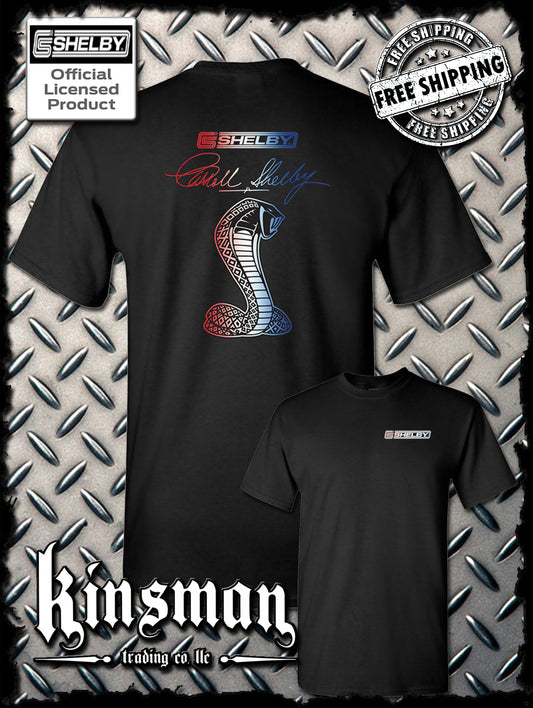 Carroll Shelby Red White Blue Cobra USA Logo 2-Sided T-Shirt
