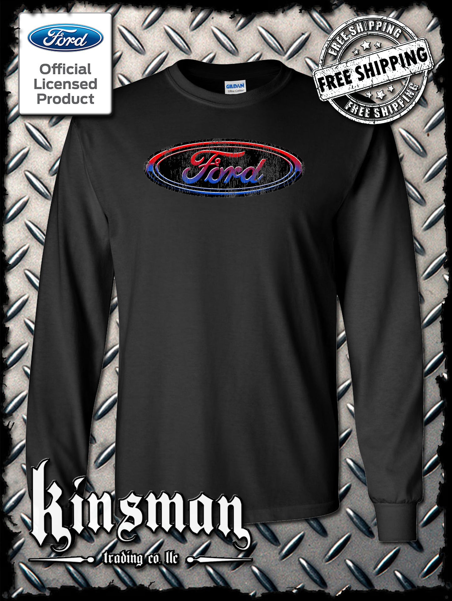 Ford Oval Distressed Logo Long Sleeve T-Shirt - Official Licensed Product