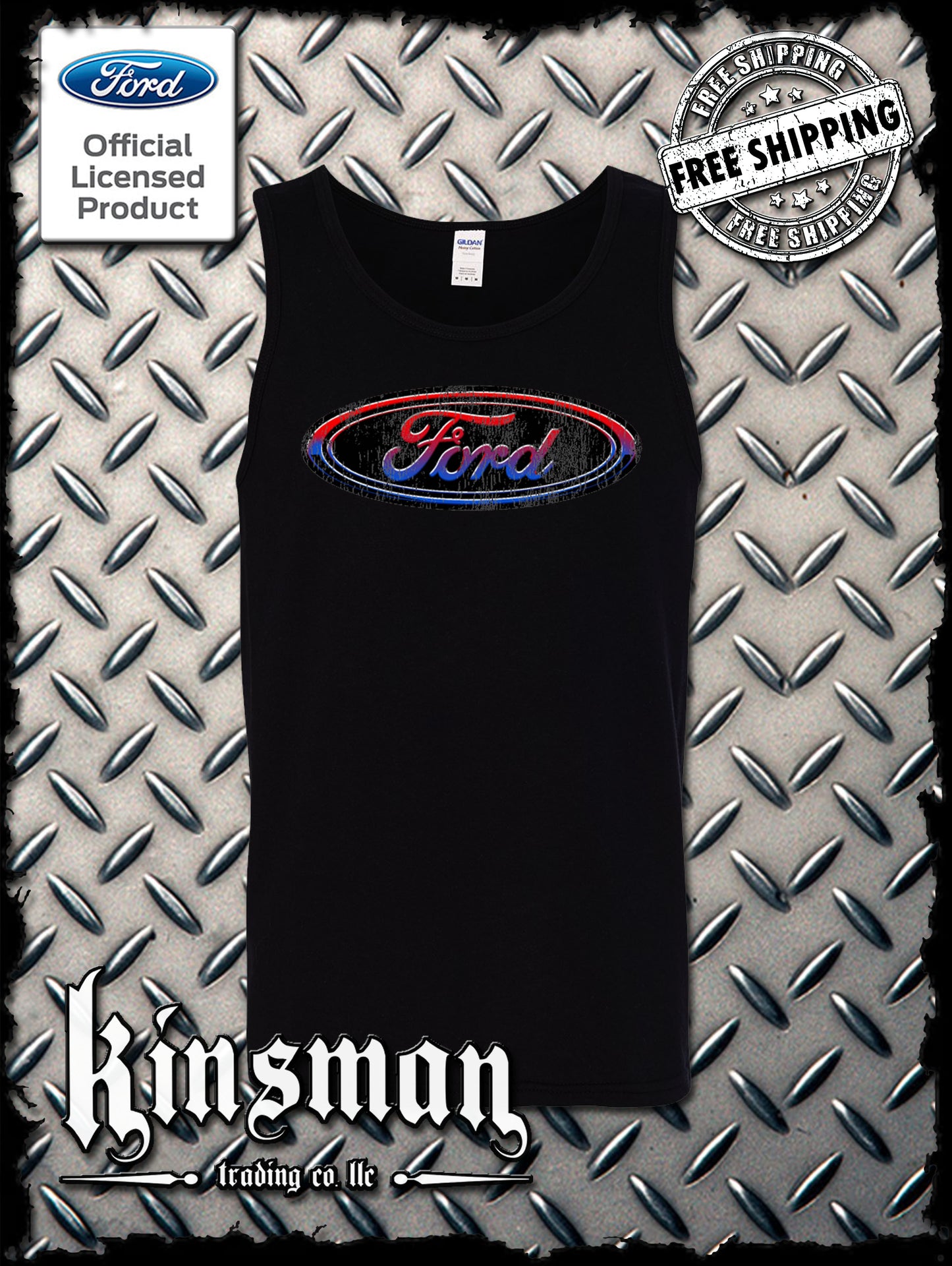 Ford Oval Distressed Logo Tank Top T-Shirt - Official Licensed Product