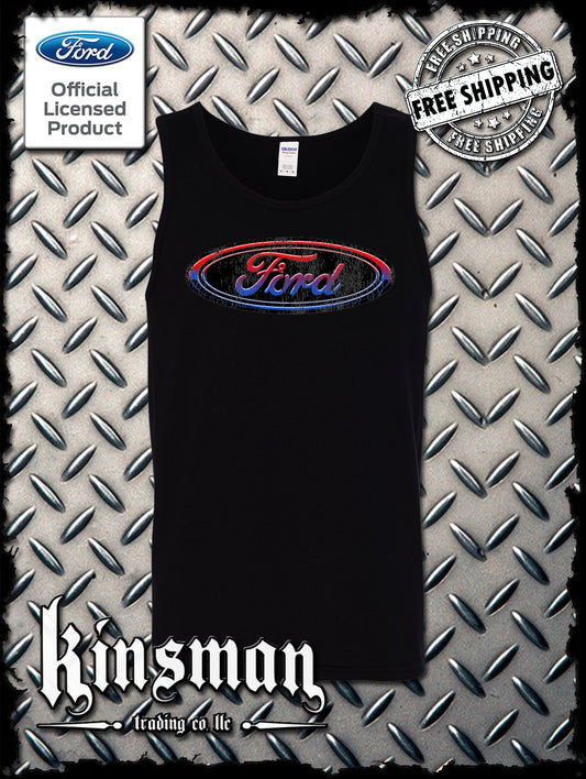 Ford Oval Distressed Logo Tank Top T-Shirt - Official Licensed Product